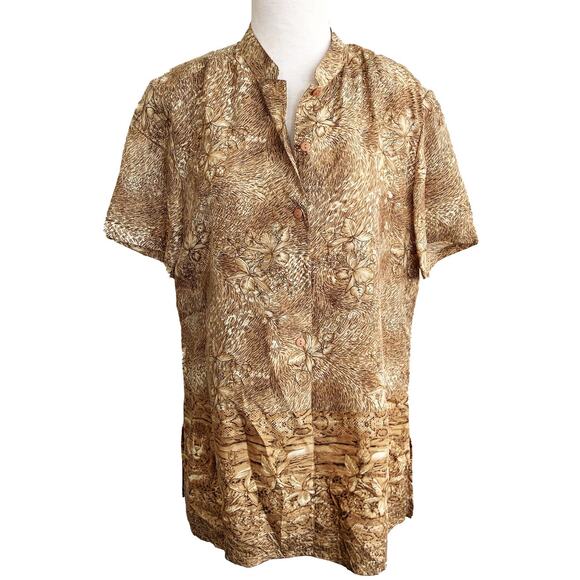 Vintage NWT Hawaiian Silk Blouse Leopard Print Button Up SS Flower L - Picture 1 of 8